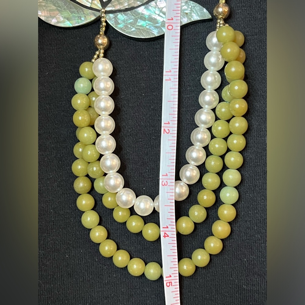 Vintage Lee Sands 70’s Lotus Flower Mother of Pearl Inlay VTG Necklace - Picture 4 of 6